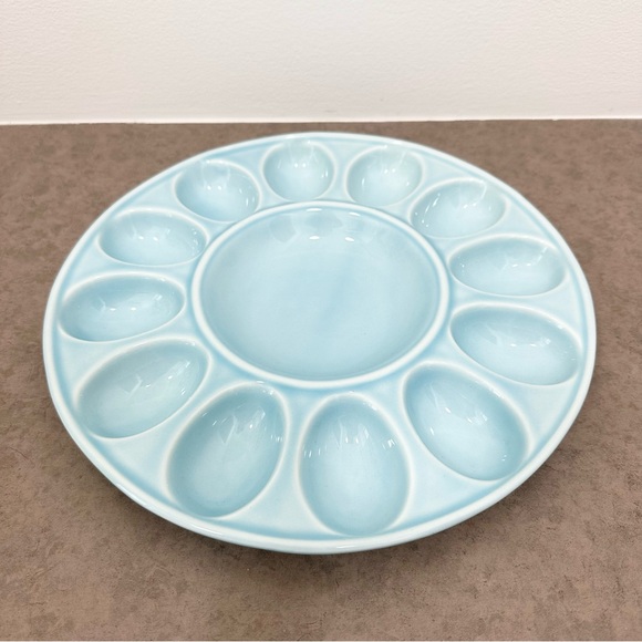 Vintage Deviled Egg Light Blue Ceramic Plate Platter Serving Dish 11” Portugal - Picture 7 of 9